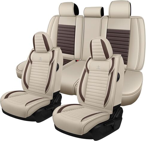 أغطية مقاعد مناسبة لأغطية مقاعد السيارة من الجلد الفاخر Saturn Ion 2003-2007، مقاومة للماء وغير قابلة للانزلاق ومتوافقة مع الوسادة الهوائية، واقي مقعد السيارة الأنيق (قهوة سوداء، 5 مقاعد) in Saudi Arabia