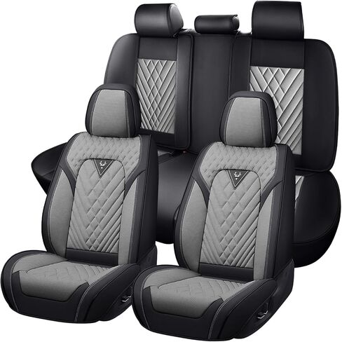 Full Set Car Seat Cover for KIA Soul 2010-2025,Premium Nappa Leather Waterproof Sports Seat Cover,Easy to Install Automotive Automotive Seat Covers Standard 5 Seats（Black & Gray） in Saudi Arabia