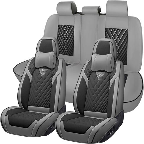 Full Set Car Seat Cover for KIA Soul 2010-2025,Premium Nappa Leather Waterproof Sports Seat Cover,Easy to Install Automotive Automotive Seat Covers Standard 5 Seats（Black & Gray） in Saudi Arabia