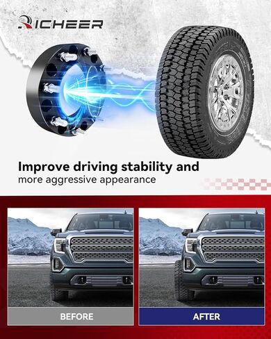 فواصل عجلة مركزية Richeer 8x210 لـ 2011-2025 Silverado Sierra 3500 HD DRW، فاصل عجلة 2 بوصة 8x210 مم مع مسامير 14x1.5 وتجويف مركزي 154.2 مم in Kuwait