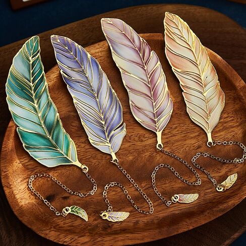 4pcs Feather Bookmark Set Metal Bookmarks for Women and Men Vintage Book Marks for Reading Women Cute Bookmarks for Book Lovers Gifts Fantasy Bookmark Kit Aesthetic Bookmarkers with Pendant Bookmarker in Kuwait