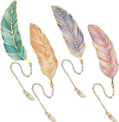 4pcs Feather Bookmark Set Metal Bookmarks for Women and Men Vintage Book Marks for Reading Women Cute Bookmarks for Book Lovers Gifts Fantasy Bookmark Kit Aesthetic Bookmarkers with Pendant Bookmarker in Kuwait