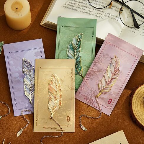 4pcs Feather Bookmark Set Metal Bookmarks for Women and Men Vintage Book Marks for Reading Women Cute Bookmarks for Book Lovers Gifts Fantasy Bookmark Kit Aesthetic Bookmarkers with Pendant Bookmarker in Kuwait