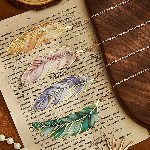 4pcs Feather Bookmark Set Metal Bookmarks for Women and Men Vintage Book Marks for Reading Women Cute Bookmarks for Book Lovers Gifts Fantasy Bookmark Kit Aesthetic Bookmarkers with Pendant Bookmarker in Kuwait