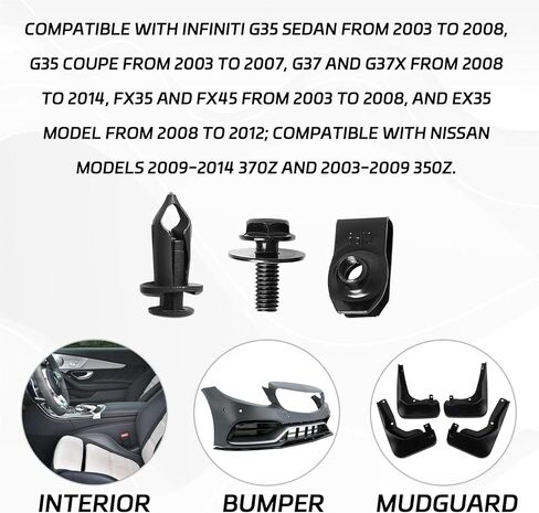 35PCS Engine Under Cover Splash Shield Body Bolts Screws, Bumper Clips & Extruded U-Nuts, Compatible with Nissan 350z 370z & Infiniti G35 G37 EX35 FX35 FX45 in Kuwait