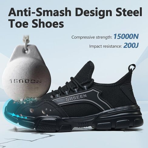 Hogent Steel Toe Shoes for Men Women, Puncture Resistant Work Shoes, Lightweight Breathable Slip On Safety Sneakers Ideal for Construction Warehouse Manufacturing in Saudi Arabia