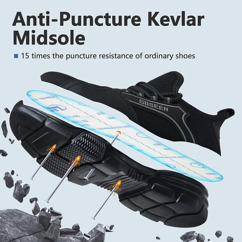 Hogent Steel Toe Shoes for Men Women, Puncture Resistant Work Shoes, Lightweight Breathable Slip On Safety Sneakers Ideal for Construction Warehouse Manufacturing in Saudi Arabia