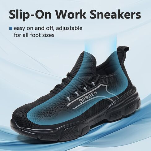 Hogent Steel Toe Shoes for Men Women, Puncture Resistant Work Shoes, Lightweight Breathable Slip On Safety Sneakers Ideal for Construction Warehouse Manufacturing in Saudi Arabia