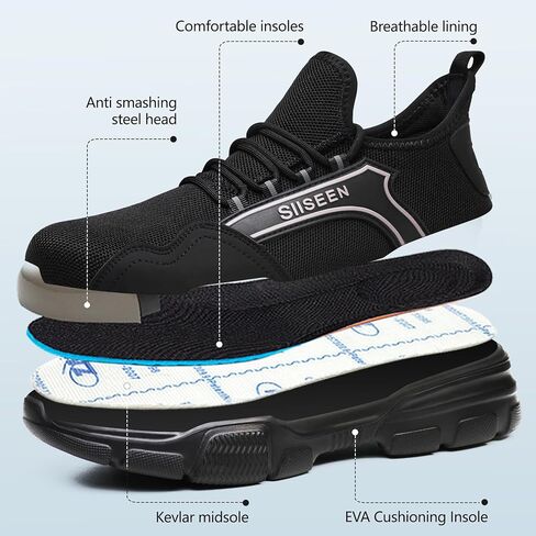 Hogent Steel Toe Shoes for Men Women, Puncture Resistant Work Shoes, Lightweight Breathable Slip On Safety Sneakers Ideal for Construction Warehouse Manufacturing in Saudi Arabia