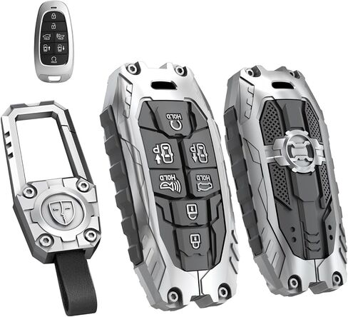 Heavy Zinc Alloy Key fob Case Cover with Keychain Compatible with Hyundai Sonata Santa Fe Tucson Key Shell Accessories (5 Button Silver) in Kuwait