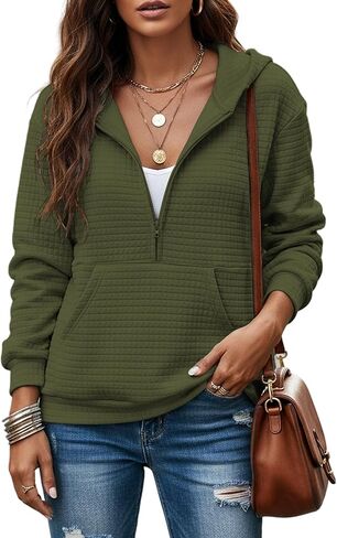 YOGINGO Zip Sweatshirt for Womens Waffle Hoodies, Fall Fit Fashion Outfits 2026 Casual Hooded Pullover Tops with Pocket in Saudi Arabia