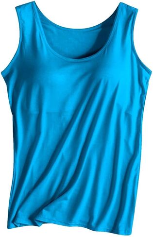 Built in Bra Tank Tops for Women 2026 Casaul Sleeveless Wide Strap Basic Sleepwear Workout Yoga Padded Camisole Top in Kuwait