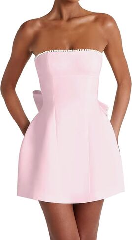 Mini Homecoming Dresses Pearl Satin Evening Dress with Bow Strapless Formal Party Gowns in Saudi Arabia
