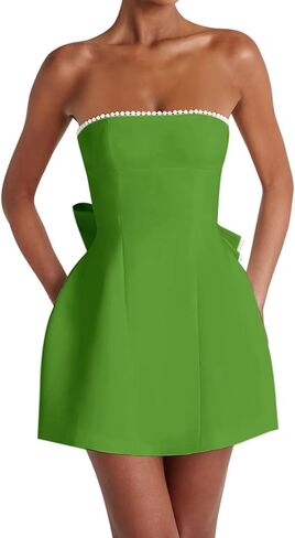 Mini Homecoming Dresses Pearl Satin Evening Dress with Bow Strapless Formal Party Gowns in Saudi Arabia