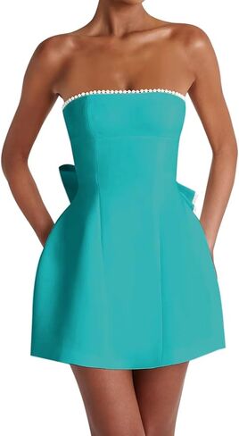 Mini Homecoming Dresses Pearl Satin Evening Dress with Bow Strapless Formal Party Gowns in Saudi Arabia