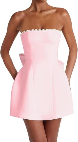 Mini Homecoming Dresses Pearl Satin Evening Dress with Bow Strapless Formal Party Gowns in Saudi Arabia