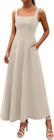 PRETTYGARDEN Womens Summer Dresses 2026 Sleeveless Elegant Square Neck Aline Swing Maxi Beach Wedding Guest Dress Pockets in Saudi Arabia