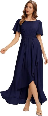 Ever-Pretty Women's Short Sleeves Summer Spring Bridesmaid Dress Chiffon High-Low Semi Formal Wedding Guest Dresses 02708 in Saudi Arabia