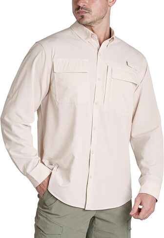 FRONTEND Men's Long Sleeve Safari Shirts Sun Protection Button Down Fishing Shirt for Men UPF 50+ Quick Dry for Travel Hiking in Saudi Arabia