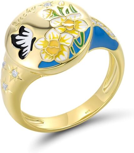 Santuzza 925 Sterling Silver Enamel Pattern White Cubic Zirconia Ring for Women in Saudi Arabia
