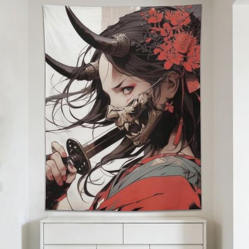 PailailaiNest Wall Art Tapestry Cool Anime Fantasy Japanese Samurai Girl Tapestry Aesthetic Wall Deocr for Office Bedroom Living Room Decor for Men And Woman Backdrop Wall Hanging Tapestries 30"x40" in Kuwait