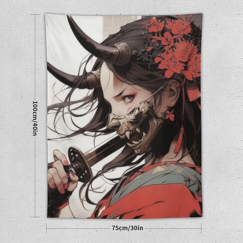 PailailaiNest Wall Art Tapestry Cool Anime Fantasy Japanese Samurai Girl Tapestry Aesthetic Wall Deocr for Office Bedroom Living Room Decor for Men And Woman Backdrop Wall Hanging Tapestries 30"x40" in Kuwait