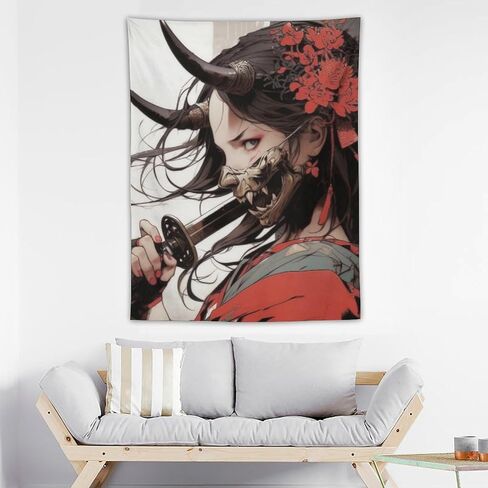 PailailaiNest Wall Art Tapestry Cool Anime Fantasy Japanese Samurai Girl Tapestry Aesthetic Wall Deocr for Office Bedroom Living Room Decor for Men And Woman Backdrop Wall Hanging Tapestries 30"x40" in Kuwait