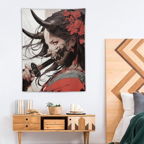 PailailaiNest Wall Art Tapestry Cool Anime Fantasy Japanese Samurai Girl Tapestry Aesthetic Wall Deocr for Office Bedroom Living Room Decor for Men And Woman Backdrop Wall Hanging Tapestries 30"x40" in Kuwait