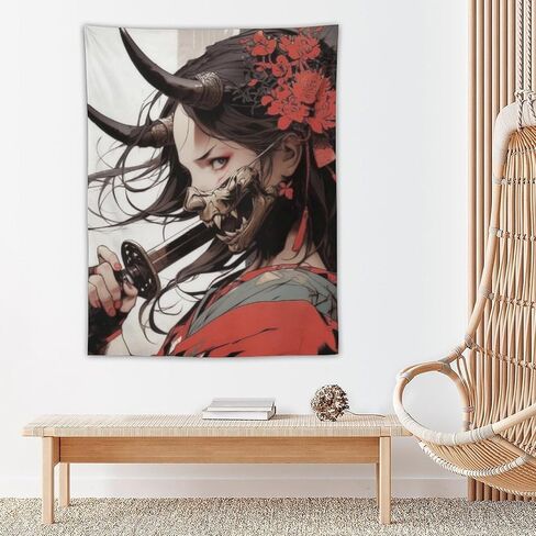 PailailaiNest Wall Art Tapestry Cool Anime Fantasy Japanese Samurai Girl Tapestry Aesthetic Wall Deocr for Office Bedroom Living Room Decor for Men And Woman Backdrop Wall Hanging Tapestries 30"x40" in Kuwait