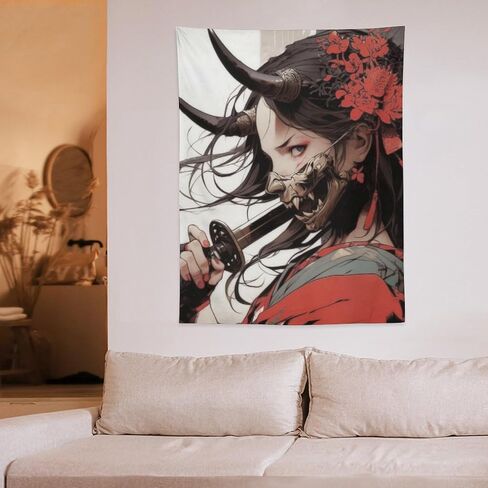PailailaiNest Wall Art Tapestry Cool Anime Fantasy Japanese Samurai Girl Tapestry Aesthetic Wall Deocr for Office Bedroom Living Room Decor for Men And Woman Backdrop Wall Hanging Tapestries 30"x40" in Kuwait