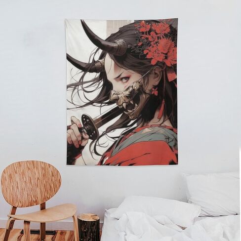 PailailaiNest Wall Art Tapestry Cool Anime Fantasy Japanese Samurai Girl Tapestry Aesthetic Wall Deocr for Office Bedroom Living Room Decor for Men And Woman Backdrop Wall Hanging Tapestries 30"x40" in Kuwait