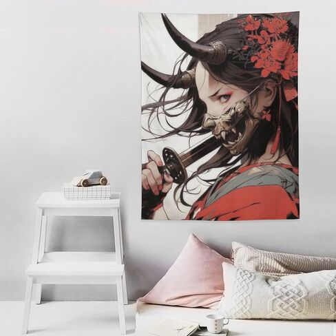 PailailaiNest Wall Art Tapestry Cool Anime Fantasy Japanese Samurai Girl Tapestry Aesthetic Wall Deocr for Office Bedroom Living Room Decor for Men And Woman Backdrop Wall Hanging Tapestries 30"x40" in Kuwait