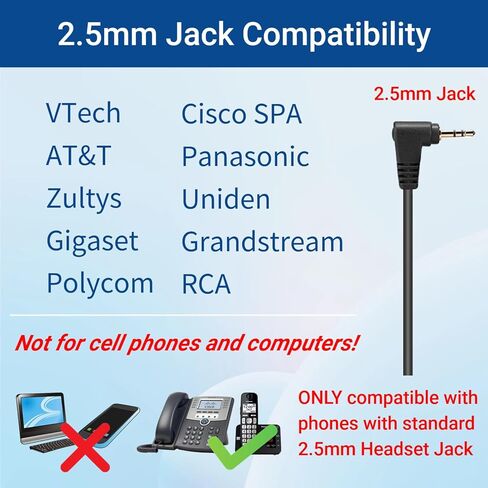 2.5mm to QD Adapter Cable for Plantronics Quick Disconnect Headsets Compatible with Panasonic Dect6.0 AT&T ML17929 VTech Uniden Polycom Cisco SPA RCA Grandstream & Cordless Phones with 2.5mm Jack in Kuwait
