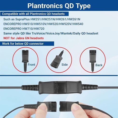2.5mm to QD Adapter Cable for Plantronics Quick Disconnect Headsets Compatible with Panasonic Dect6.0 AT&T ML17929 VTech Uniden Polycom Cisco SPA RCA Grandstream & Cordless Phones with 2.5mm Jack in Kuwait