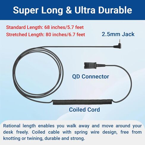 2.5mm to QD Adapter Cable for Plantronics Quick Disconnect Headsets Compatible with Panasonic Dect6.0 AT&T ML17929 VTech Uniden Polycom Cisco SPA RCA Grandstream & Cordless Phones with 2.5mm Jack in Kuwait