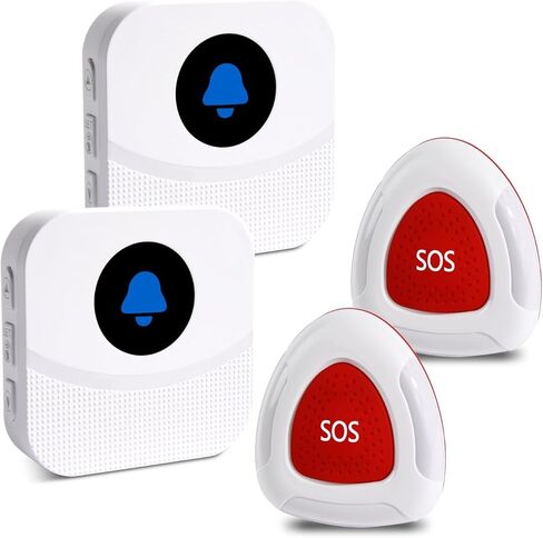 نظام استدعاء الممرضات اللاسلكي، 2 زر قلادة SOS و2 جهاز استقبال إضافي، نطاق طويل 500 قدم للمنزل وكبار السن والمريض ومقدمي الرعاية مع 55 نغمة رنين وتنبيه بصوت عالٍ 110 ديسيبل in Kuwait