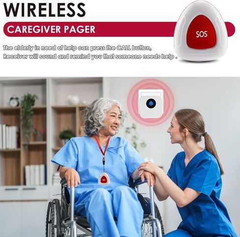 نظام استدعاء الممرضات اللاسلكي، 2 زر قلادة SOS و2 جهاز استقبال إضافي، نطاق طويل 500 قدم للمنزل وكبار السن والمريض ومقدمي الرعاية مع 55 نغمة رنين وتنبيه بصوت عالٍ 110 ديسيبل in Kuwait