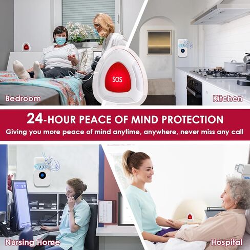 نظام استدعاء الممرضات اللاسلكي، 2 زر قلادة SOS و2 جهاز استقبال إضافي، نطاق طويل 500 قدم للمنزل وكبار السن والمريض ومقدمي الرعاية مع 55 نغمة رنين وتنبيه بصوت عالٍ 110 ديسيبل in Kuwait