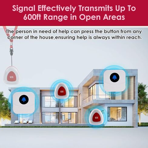 نظام استدعاء الممرضات اللاسلكي، 2 زر قلادة SOS و2 جهاز استقبال إضافي، نطاق طويل 500 قدم للمنزل وكبار السن والمريض ومقدمي الرعاية مع 55 نغمة رنين وتنبيه بصوت عالٍ 110 ديسيبل in Kuwait