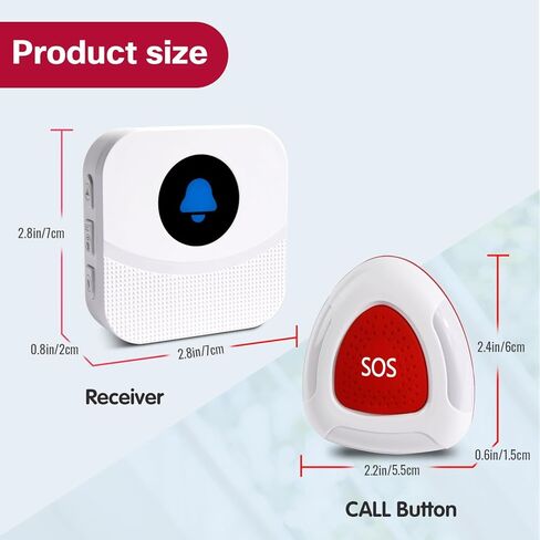 نظام استدعاء الممرضات اللاسلكي، 2 زر قلادة SOS و2 جهاز استقبال إضافي، نطاق طويل 500 قدم للمنزل وكبار السن والمريض ومقدمي الرعاية مع 55 نغمة رنين وتنبيه بصوت عالٍ 110 ديسيبل in Kuwait