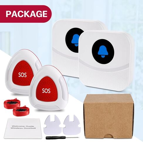 نظام استدعاء الممرضات اللاسلكي، 2 زر قلادة SOS و2 جهاز استقبال إضافي، نطاق طويل 500 قدم للمنزل وكبار السن والمريض ومقدمي الرعاية مع 55 نغمة رنين وتنبيه بصوت عالٍ 110 ديسيبل in Kuwait