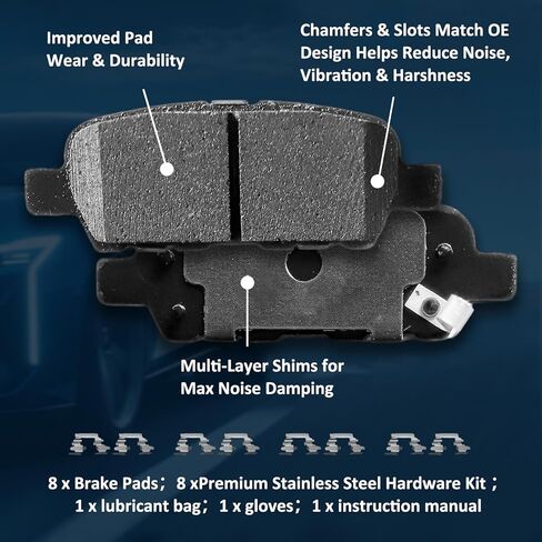 Front Rear Ceramic Brake Pads Kits 8pcs Fit For 2014-2020 Nissan Rogue (2 Row Seating Models),2014-2020 For Nissan Qashqai,D1737,D905 in Kuwait
