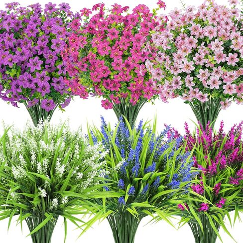 24 حزمة من الزهور الاصطناعية للأماكن الخارجية، مقاومة للأشعة فوق البنفسجية، زهور اللافندر المزيفة الملونة، نباتات بلاستيكية صناعية لربيع وصيف، حديقة، نافذة أمامية، شرفة، ساحة مزرعة، ديكور منزلي خارجي in Kuwait
