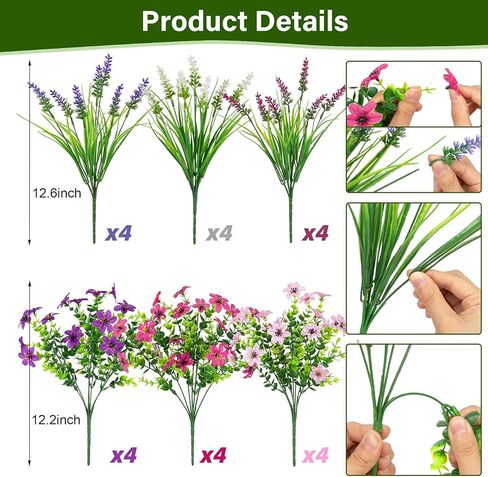 24 حزمة من الزهور الاصطناعية للأماكن الخارجية، مقاومة للأشعة فوق البنفسجية، زهور اللافندر المزيفة الملونة، نباتات بلاستيكية صناعية لربيع وصيف، حديقة، نافذة أمامية، شرفة، ساحة مزرعة، ديكور منزلي خارجي in Kuwait