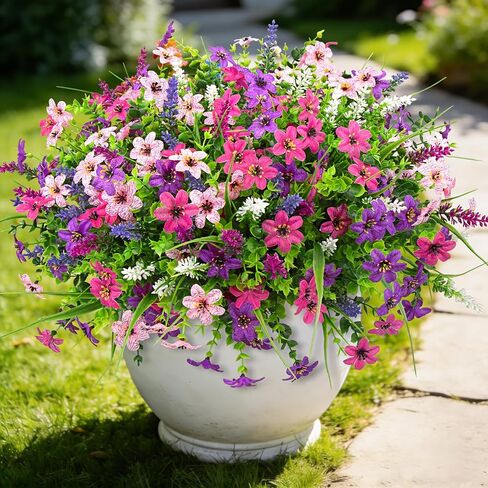 24 حزمة من الزهور الاصطناعية للأماكن الخارجية، مقاومة للأشعة فوق البنفسجية، زهور اللافندر المزيفة الملونة، نباتات بلاستيكية صناعية لربيع وصيف، حديقة، نافذة أمامية، شرفة، ساحة مزرعة، ديكور منزلي خارجي in Kuwait