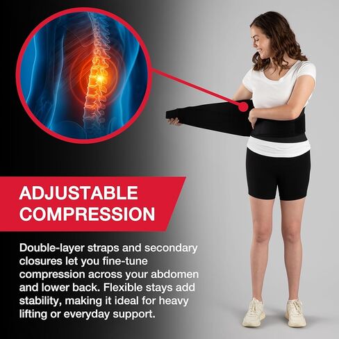 Mueller Sports Medicine 4-in-1 Lumbar Support Back Brace, Men and Women, Adjustable Lower Waist Belt, Back Pain Relief from Soreness, Fatigue, or Injury, Black in Saudi Arabia