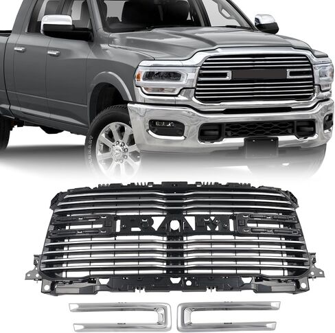 شبكة مصد أمامي جديدة من الكروم متوافقة مع 2019-2024 Ram 2500 3500 4500 5500 كروم + أسود CH1200442C، 104-11311C in Saudi Arabia