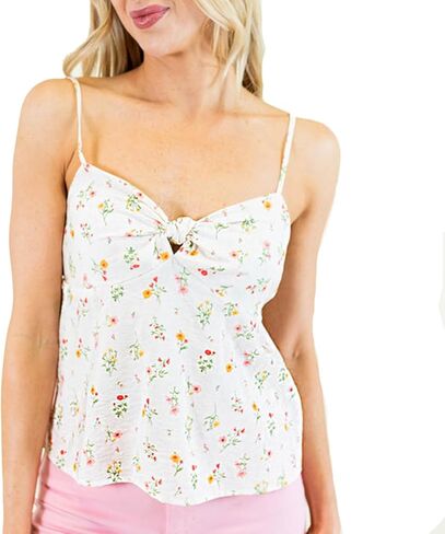Women Babydoll Floral Print Tank Tops Teen Girls Ruffle Hem Cami V Neck Backless Going Out Crop Tops in Saudi Arabia
