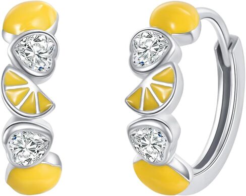 Lemon Earrings 925 Sterling Silver Fruit Huggie Earrings Hoop Earrings Lemon Jewelry for Women Sensitive Ears in Kuwait