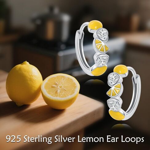 Lemon Earrings 925 Sterling Silver Fruit Huggie Earrings Hoop Earrings Lemon Jewelry for Women Sensitive Ears in Kuwait